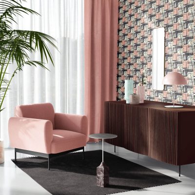 quirky wallpaper pink and grey