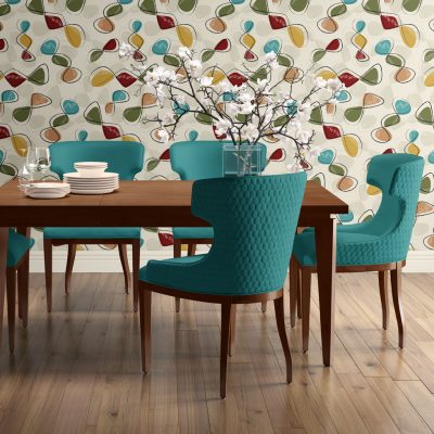 mid century modern style wallpaper teal green and mustard